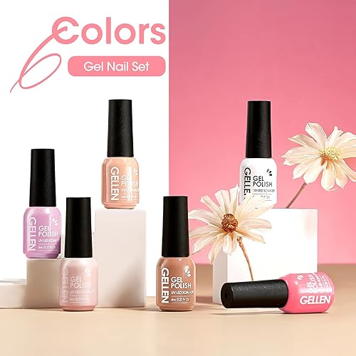 Miniatura 7 de Gellen Juego de esmaltes de uñas de gel color nude, juego de esmaltes de uñas de gel de 6 colores pastel, kit de esmalte de gel de gel para manicura