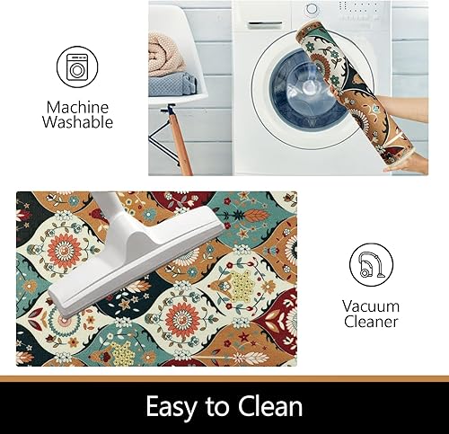 Miniatura 4 de Falflor Juego de 3 tapetes de cocina con diseño de enrejado marroquí, antideslizantes, para el suelo, lavables, alfombras de cocina con patrón