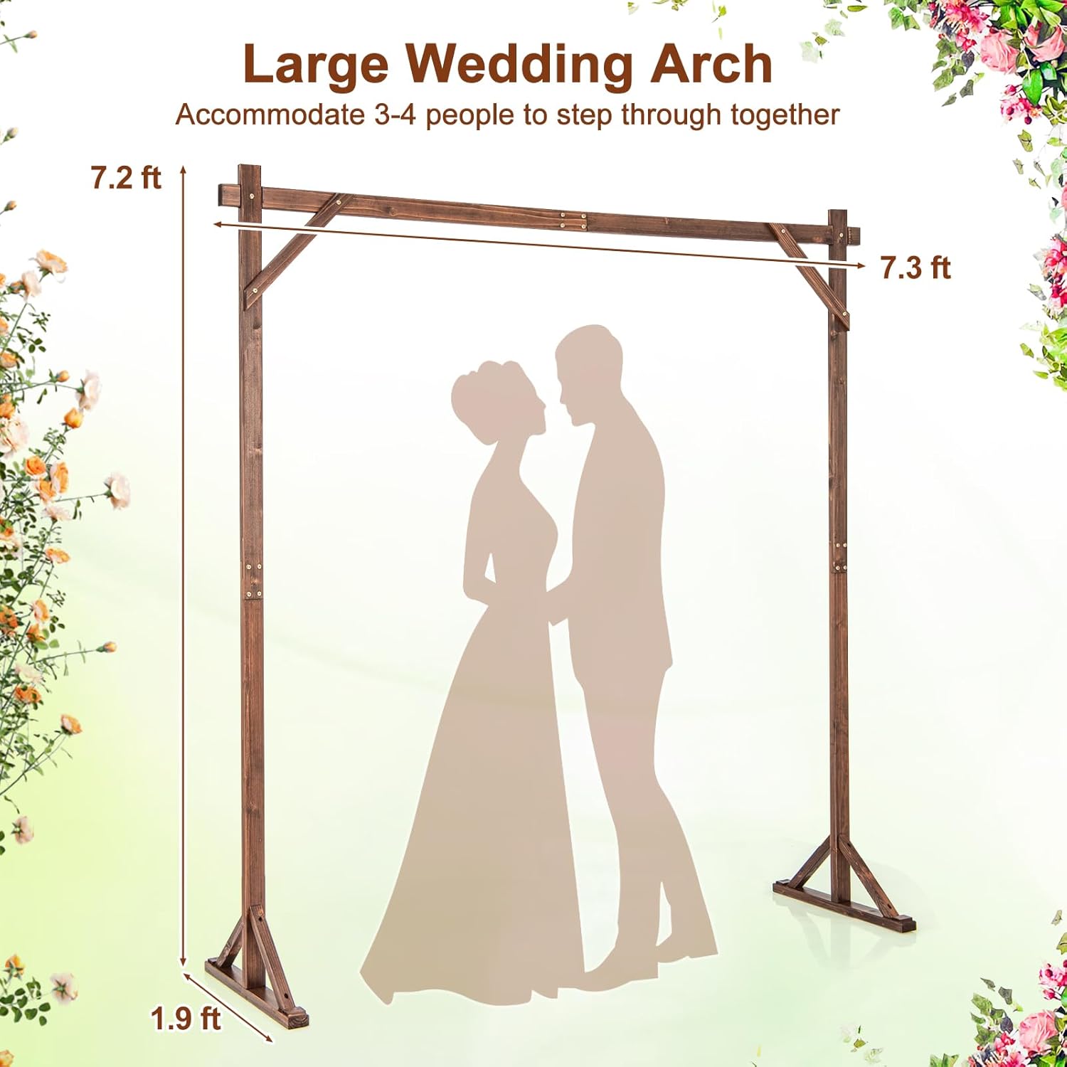 COSTWAY 7.2 FT Wooden Wedding Arch for Ceremony, Square Solid Wood Arch Stand, Outdoor Arbor Backdrop Stand for Indoor Party Garden Proposal Birthday Beach Forest Rustic Boho Decoration, Brown