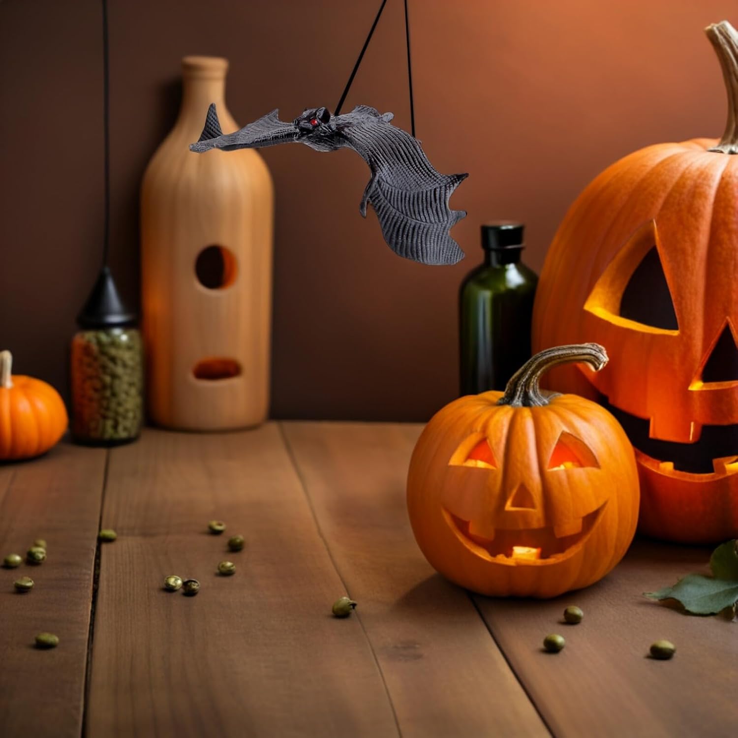 TIDTALEO 8pcs Halloween Bat Hanging Decorations, Realistic Plastic Simulation Flying Bats Pendant Set for Indoor Outdoor Festive Party and Yard Décor