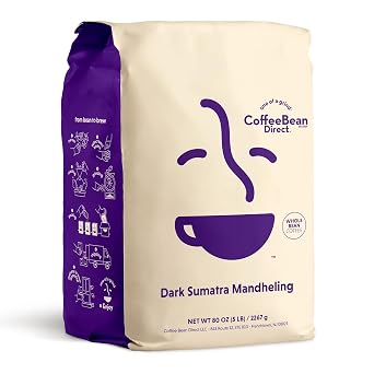 Coffee Bean Direct Dark Sumatra Mandheling, Whole Bean, 5lb Bag