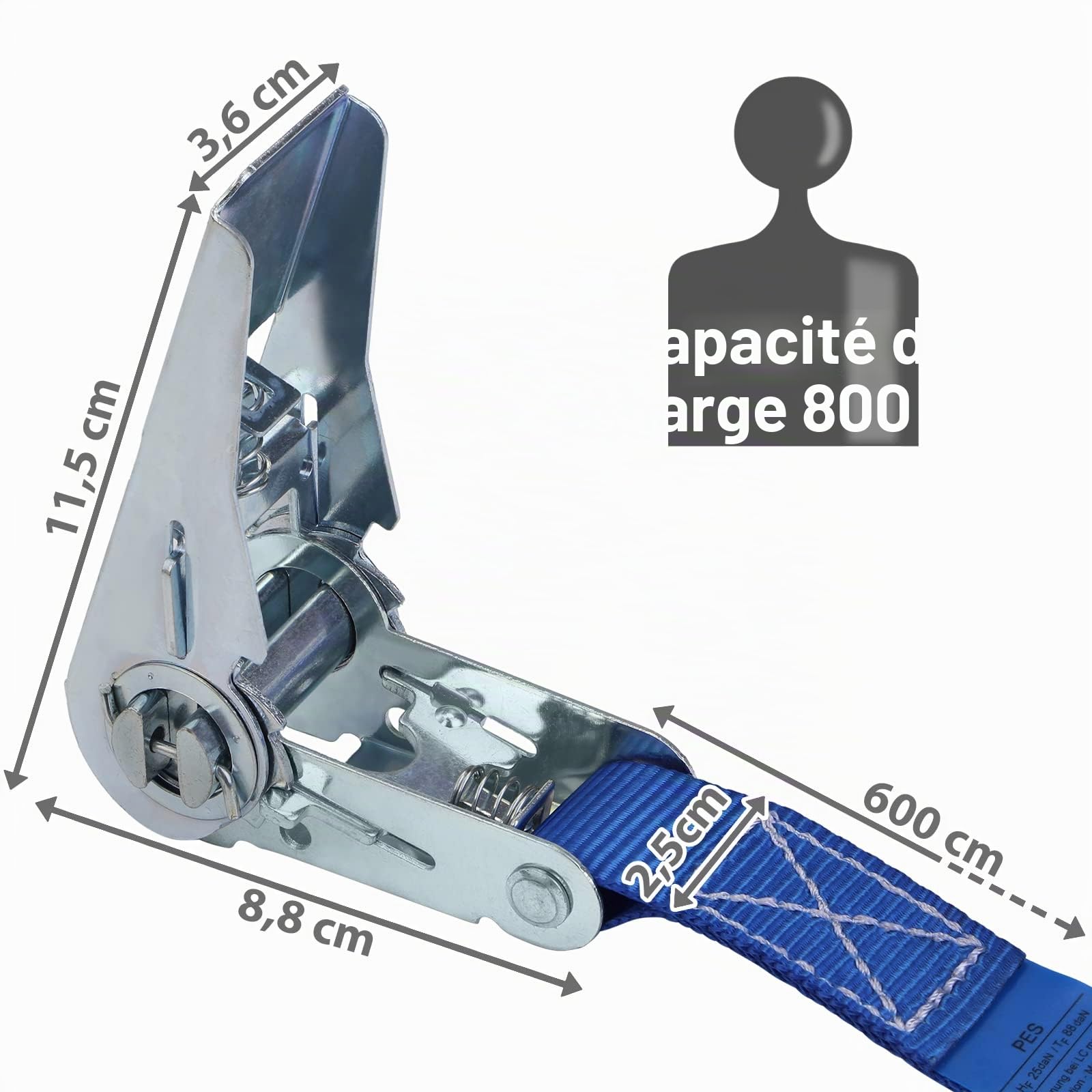 Sangle à cliquet d'arrimage 4 pièces Sangle de Fixation 4 m ou 6 m Bleu, Largeur 25 mm - Charge maximale 800 kg DIN en 12195-2, 4 pièces 2.5 cm x 6 m