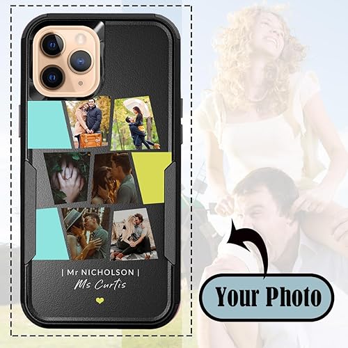 Vista 207 de Funda de fotos personalizada para Apple iPhone 11 Pro Max, patrón de collage a cuadros, personalizado para hacer imágenes en gruesa 3 híbrida Rosa