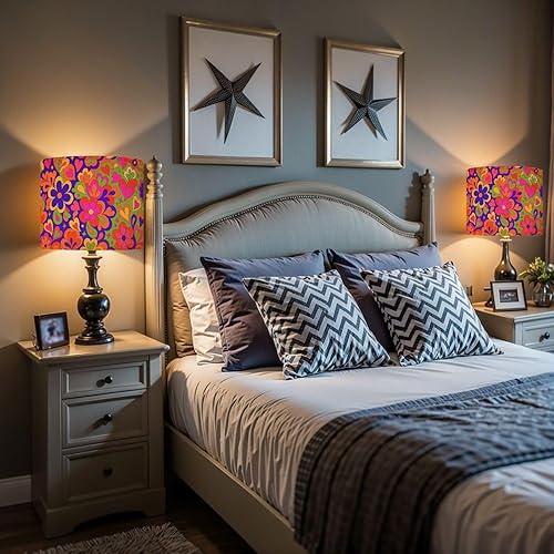 Miniatura 5 de Lamp Shades Set of 2 Retro groovy 60s 70s seamless Old school psychedelic hippie design Drum Lamp Shades for Table Lamps Floor Lamps Pendant Light