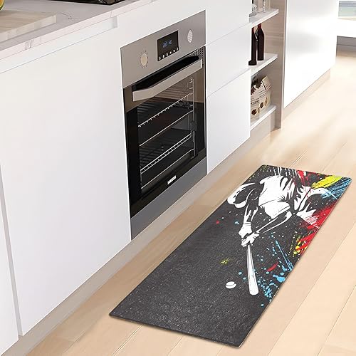 Miniatura 6 de Alfombras de baño de felpa de béisbol para baño, parte trasera de goma antideslizante, lavables, alfombras de baño absorbentes, 39 x 20 pulgadas