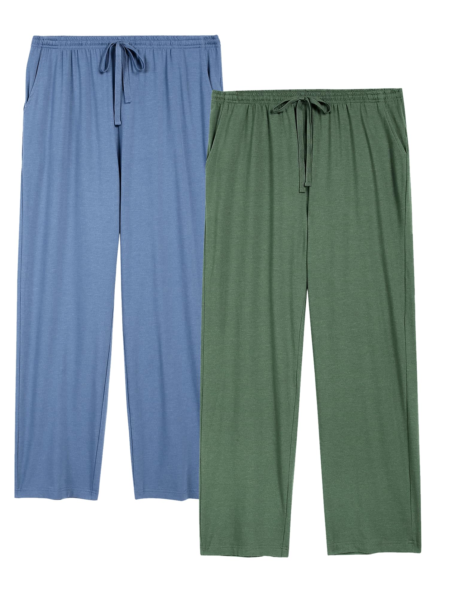 Winovia 2er-Pack Schlafanzughose Herren Lang Leichte Pyjamahose aus Baumwolle Loungewear Hosen Schlafhose Freizeithose mit Elastischer Bund und Gerade Geschnitten