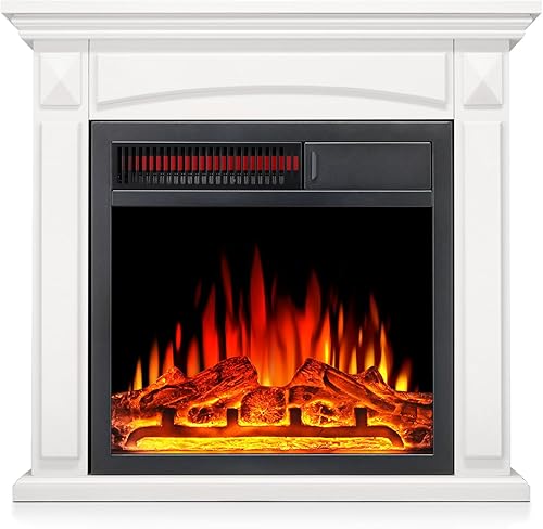 Rintuf Chimenea eléctrica, soporte de TV pequeño, calentador de chimenea con troncos, llama LED ajustable, modo de calefacción, protección contra