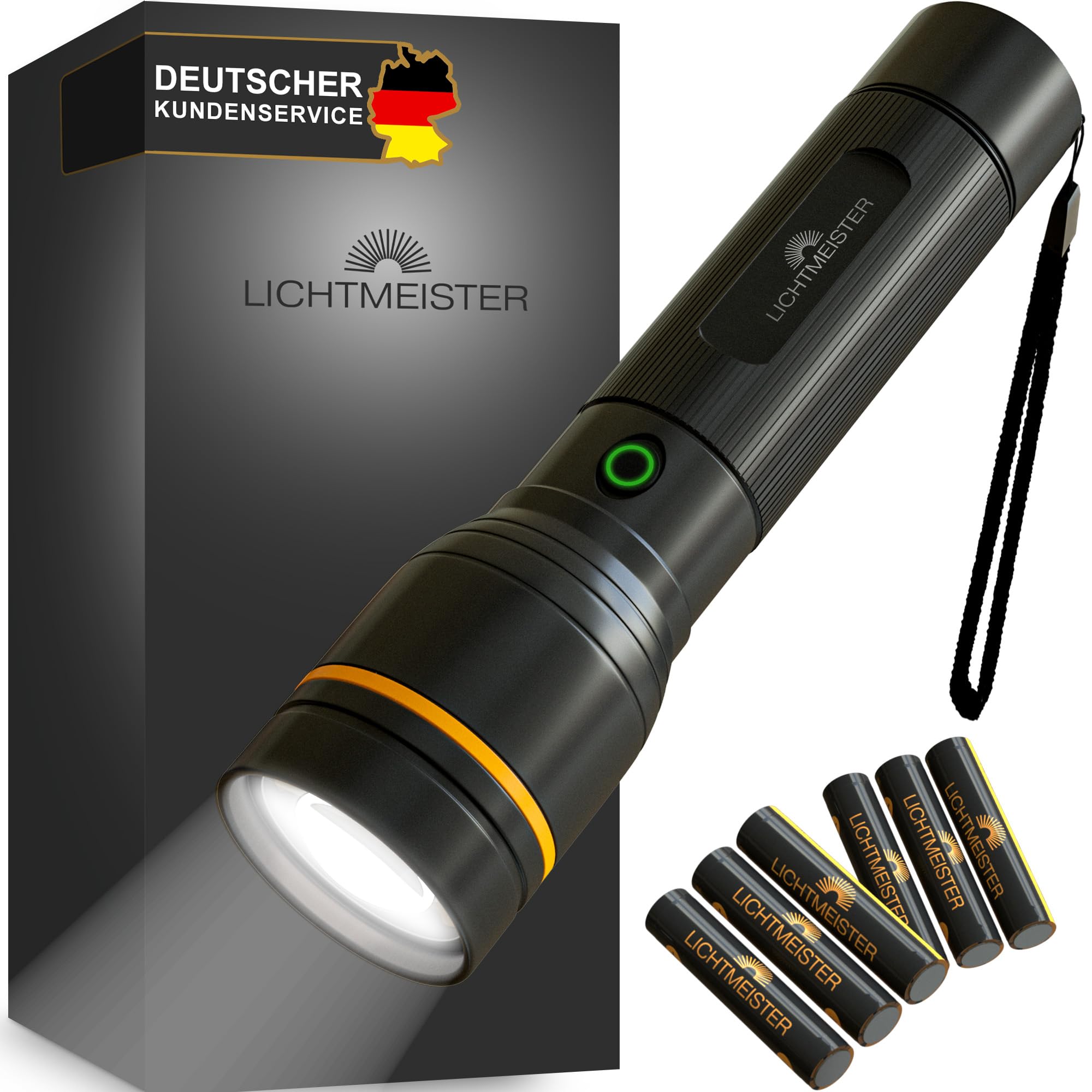LICHTMEISTER Taschenlampe (500 Lumen mit AAA Batterien) - Taschenlampe LED