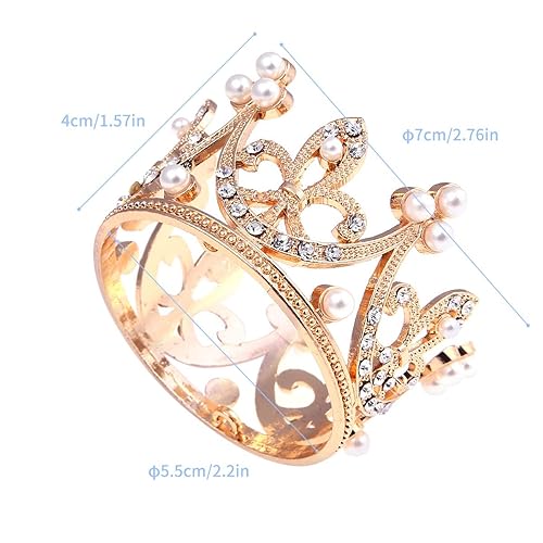 Miniatura 2 de Paquete de 2 tiaras pequeñas de corona dorada para niñas, corona para decoración de fiestas, bodas, diadema, Perla