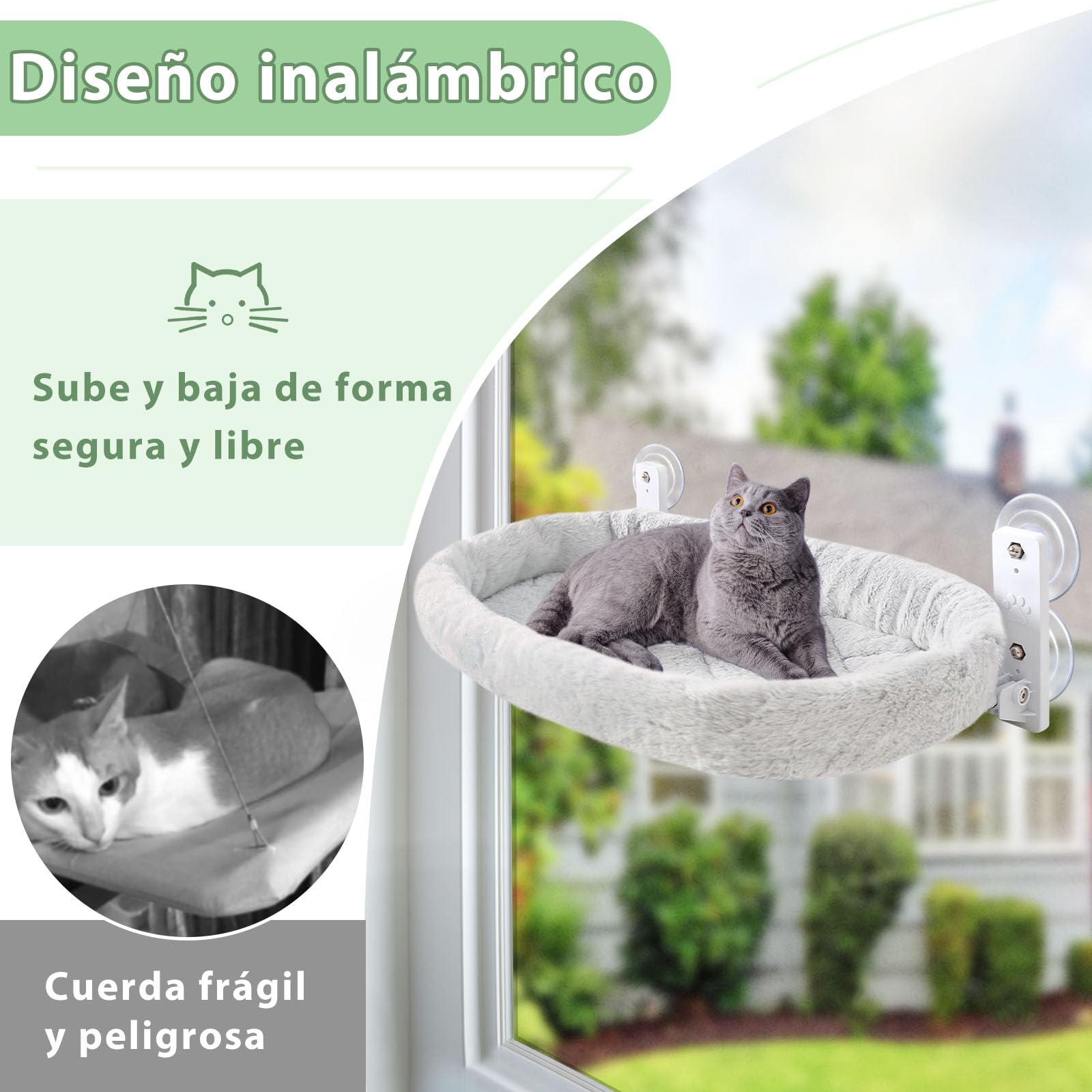 GUUSII HOME Hamaca Cama Gato Ventana Hamacas Colgante Plegable Amaca con Ventosa Gatos Grande Cálido Camita Alfombra Reversible de Interior Fácil de Instalar 53 * 30cm Soporta hasta 18kg