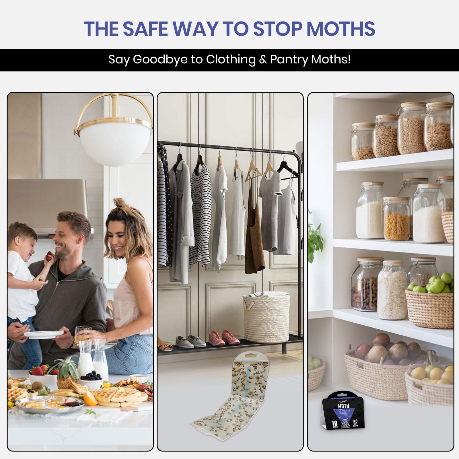 Pantry Mottenfallen für Haus Innen 10 Pack - Extra klebrige Klebefalle für Küche und Lebensmittelaufbewahrung - Samenkornmehl Pheromonfallen für Speisekammermotten