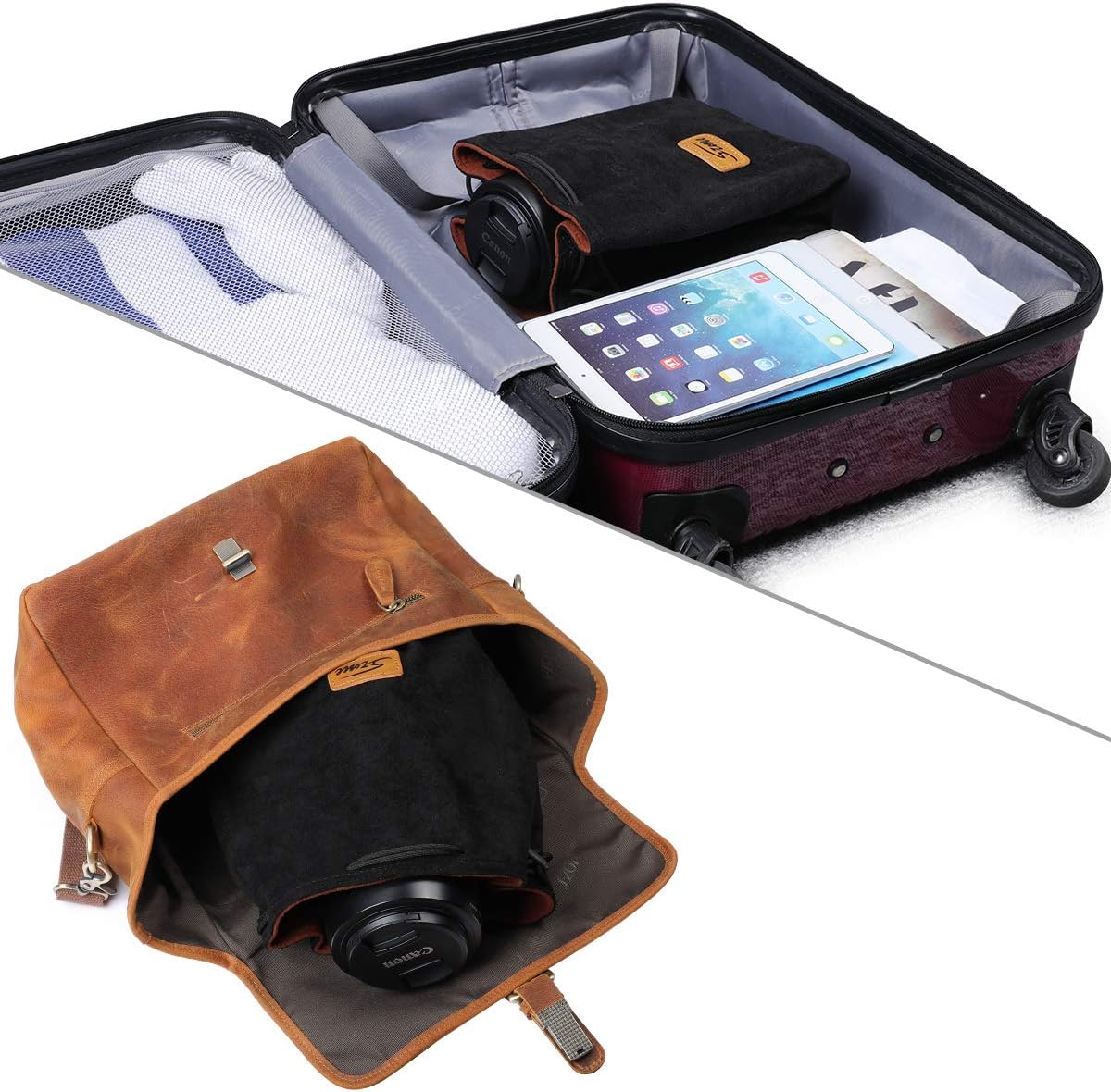 S-ZONE Soft Camera Bag DSLR Insert Handbag Drawstring Lens Case Compatible with Canon Nikon Sony - Image 6