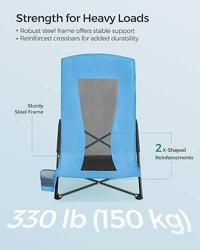 Miniatura 6 de SONGMICS Juego de 2 sillas de playa portátiles para adultos, carga máxima de 330 libras cada una, respaldo alto, portavasos, ligero, resistente,