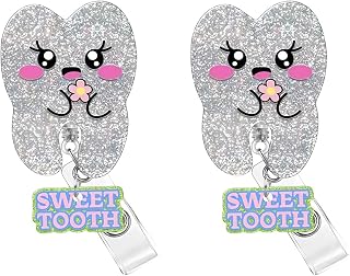 2 Pcs Funny Badge Reel Holder Retractable with ID Clip for Nurse Nursing,Badge Reel with Alligator ID Clip Cute Badge Reels Retractable for Office Student Work Hospital (Tooth)