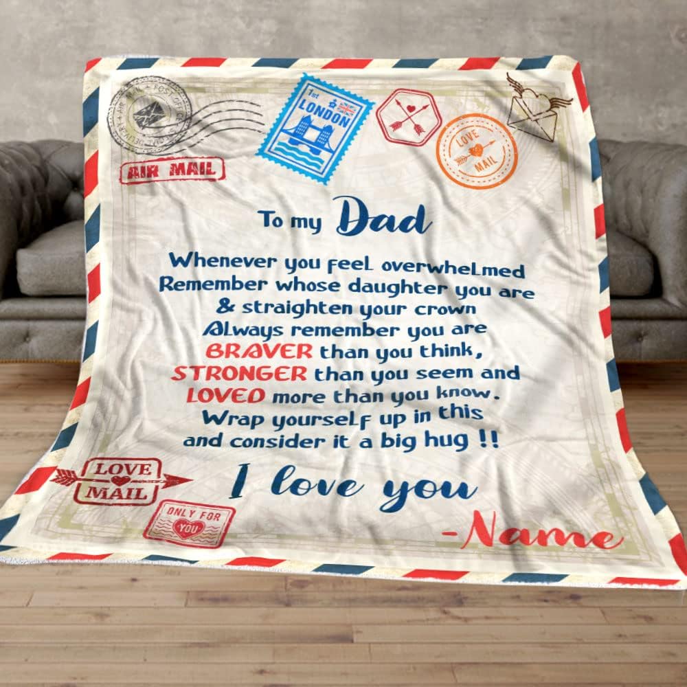 Personalized Air Mail Letter to My Dad Throw Blanket, Gift to My Dad Blanket from Daughter,Gift to My Mom from Son, Granddaughter, Grandson,Customized Name,Custom Blankets for Birthday, Christmas