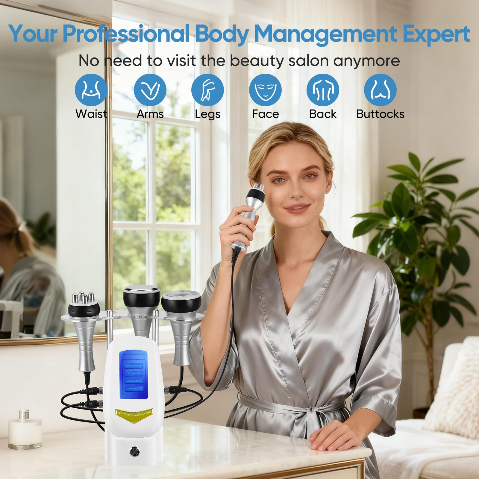 40K Máquina de Cavitación, Dispositivo 4 en 1 para Adelgazamiento, Radiofrecuencia, Cuidado de la Piel, Moldeador Corporal y Tratamiento Facial para Rostro, Abdomen, Glúteos y Muslos