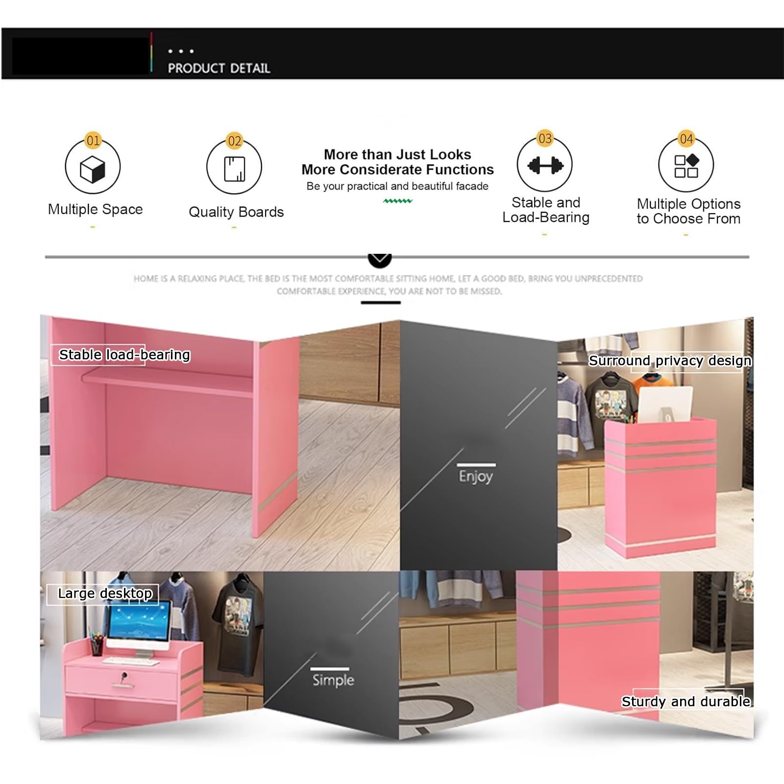 QWEASDF Reception Bancone Cassa per Negozio con Chiudibile Cassetti, Banco della Reception Semplice Moderno supermercato,Bancone Negozio per Ufficio，(Black)