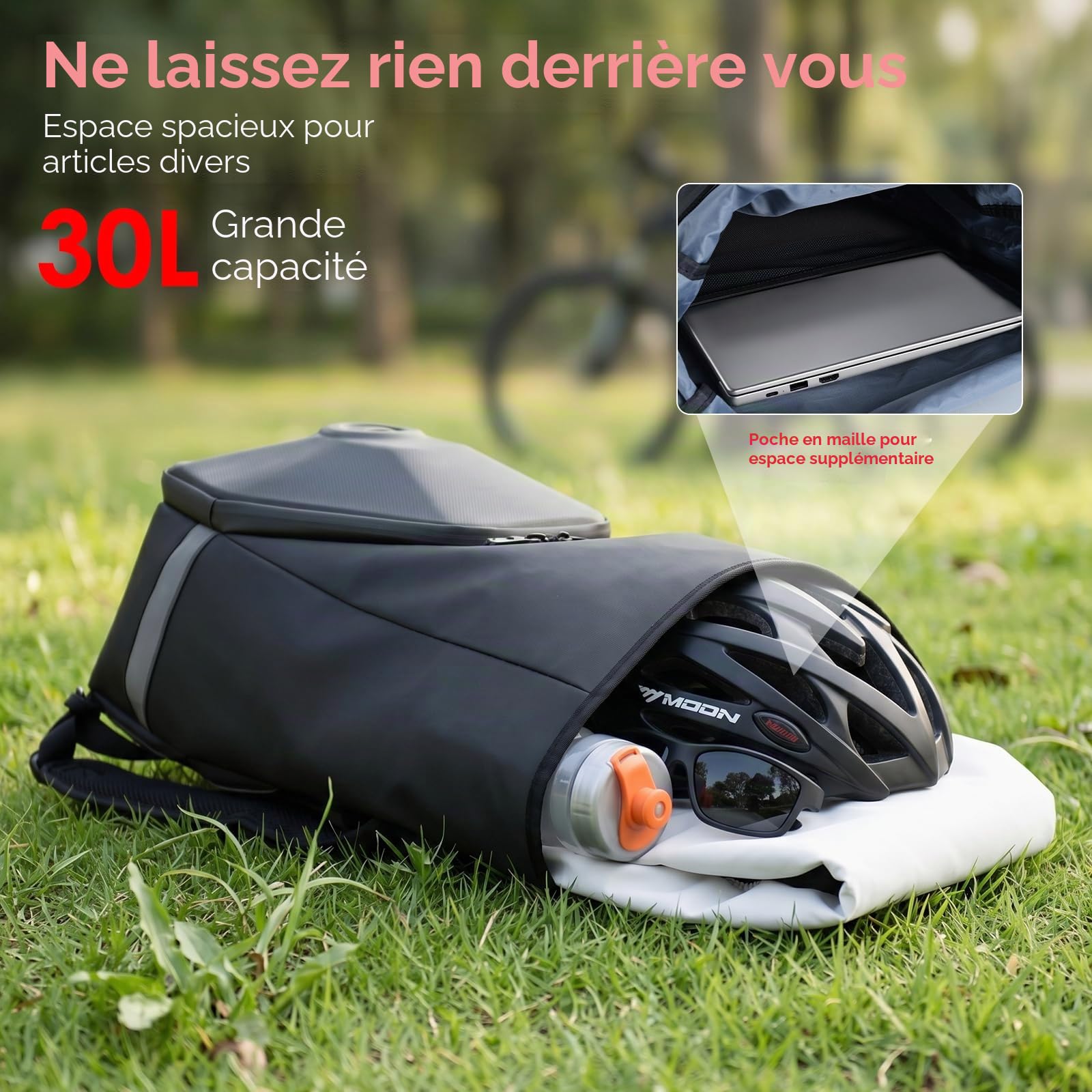 30L Sacoche Vélo Porte-Bagage Arrière, Sacoche Velo 3 en 1 Étanche, Sac Vélo Grande Capacité avec Poignée et Bandoulière, Sac à Dos Cycle Pannier pour Vélo, Route, VTT, Voyage, Trajets