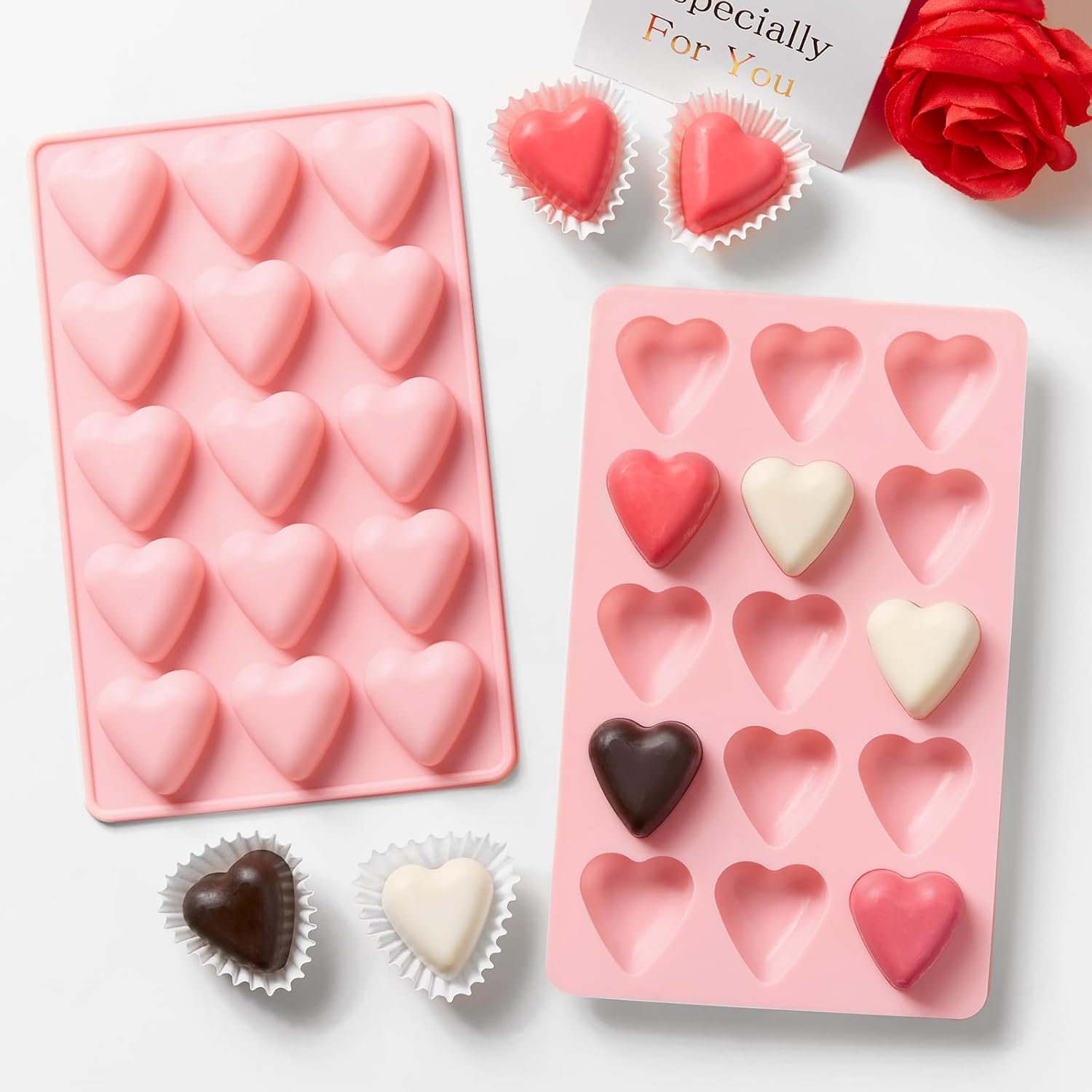 3 Pack Pink Heart Shaped Silicone Molds, 15-Cavity Non-Stick Valentine's Candy Molds for Making Chocolate, Cake Decoration, Cupcake Topper - Image 6