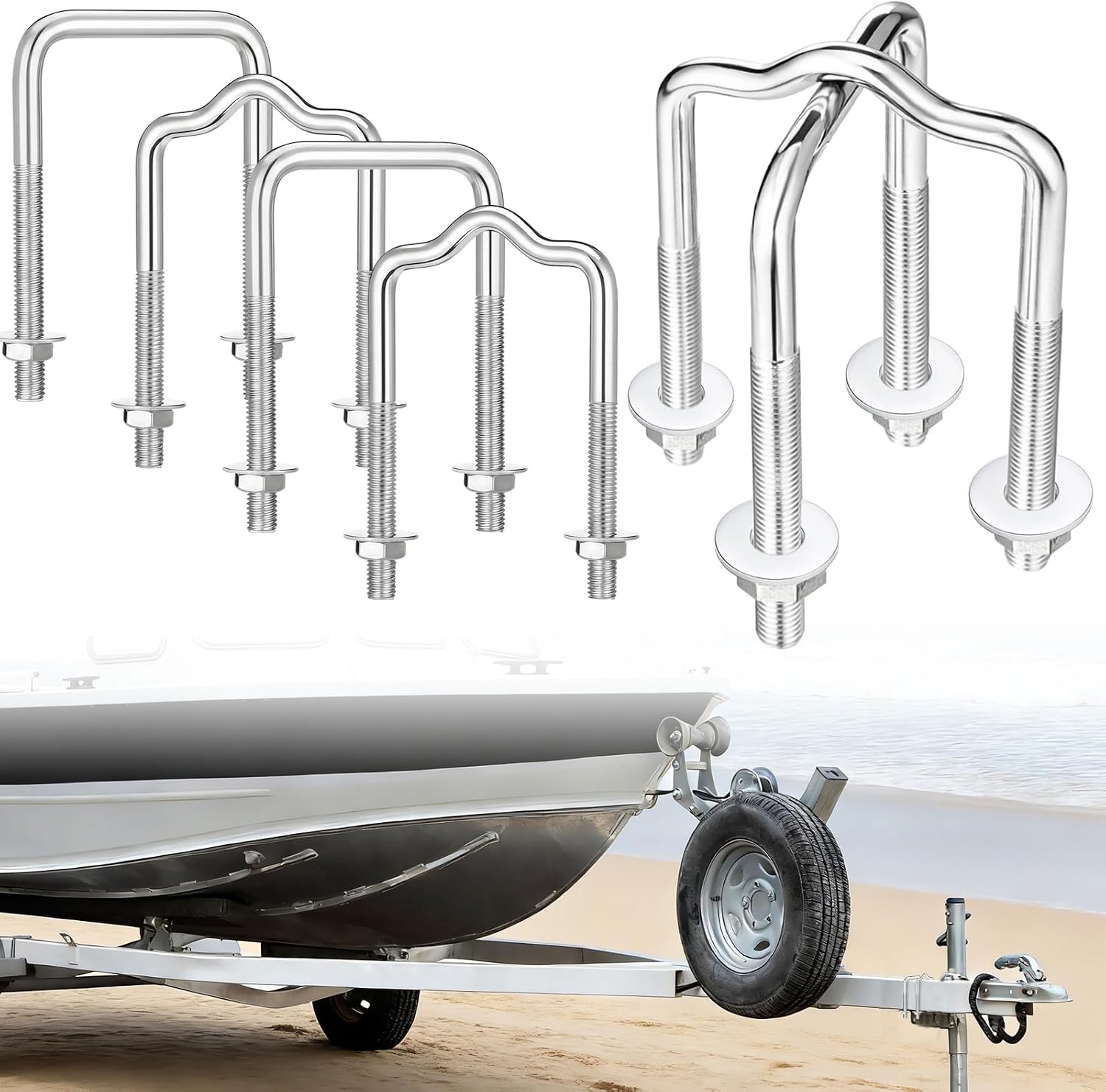 Square U-Bolt Kit Boat Trailer Frames 3.15" Wide x 6" Long x 1/2'' Diameter Straight Formed for 3500 lbs Durable Zinc Plated U Bolt with Nut and Washer for Trailer Boat Guide