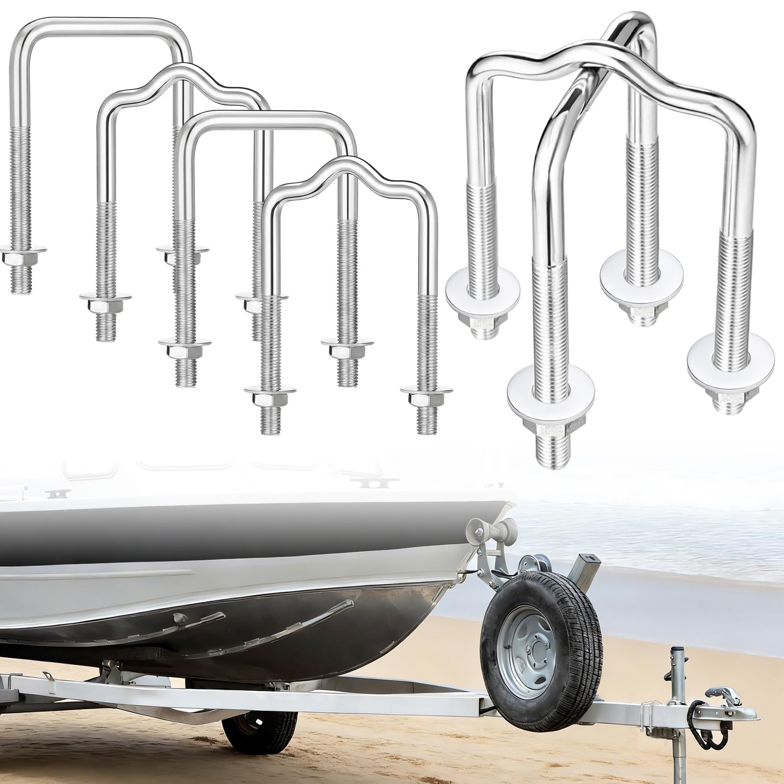 Square U-Bolt Kit Boat Trailer Frames 3.15" Wide x 6" Long x 1/2'' Diameter Straight Formed for 3500 lbs Durable Zinc Plated U Bolt with Nut and Washer for Trailer Boat Guide