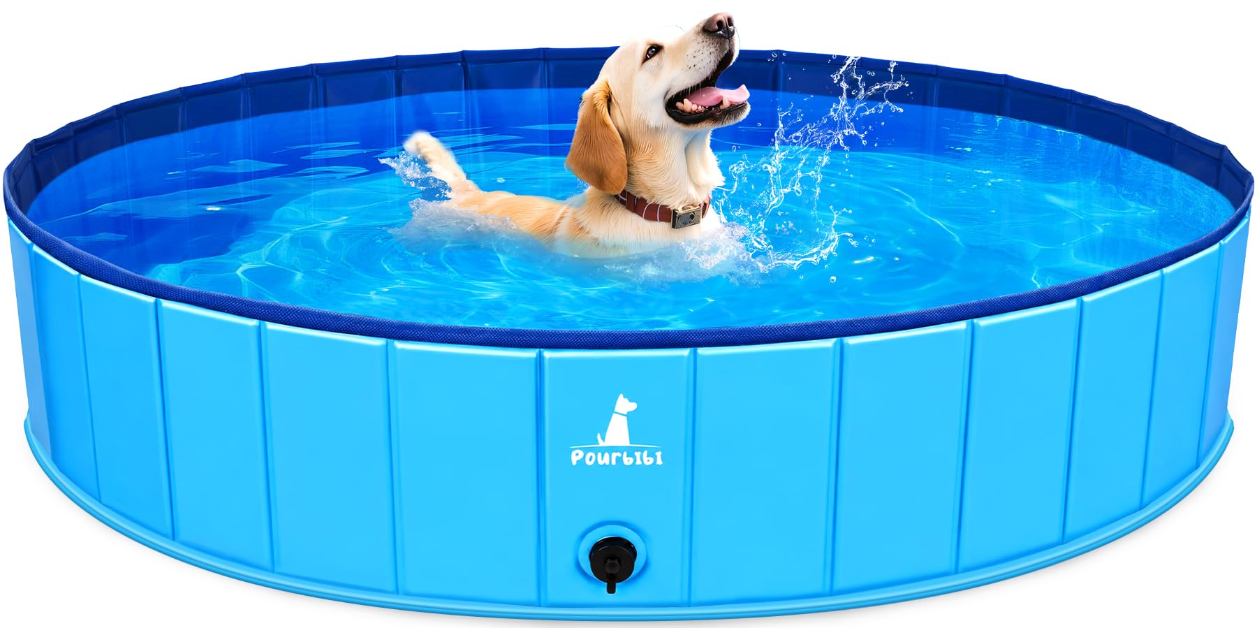 Pourbibi PVC Foldable Pet Dog Paddling Pool Puppy Swimming Pool Portable Dog Pool Large Bathing Tub for Indoor Outdoor 𝟏𝟐𝟎𝐱𝟑𝟎𝐜𝐦 (𝟓𝐦𝐦 𝐅𝐢𝐛𝐞𝐫𝐛𝐨𝐚𝐫𝐝𝐬)