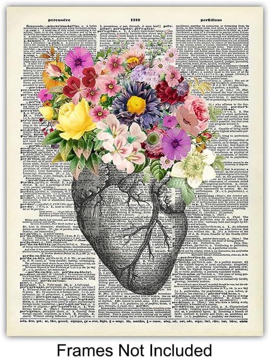 Vintage Human anatomy Poster Set LARGE 11x14 - Floral Wall Art for Medical Student, Physician - Retro Wall Decor for Hospital, Clinic, Doctor Office - Unique Gift for ER Nurse, Shabby Chic Decor