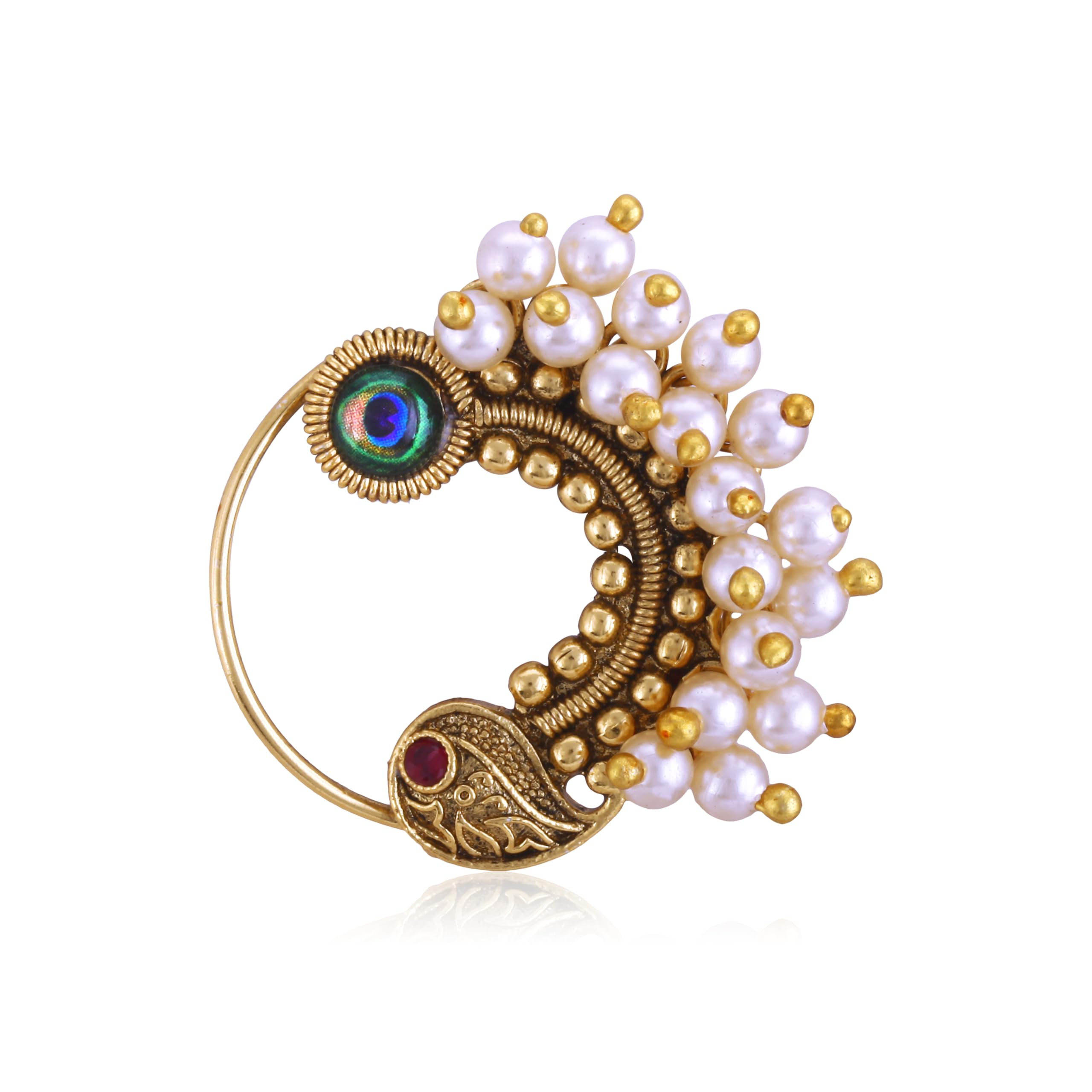 Vighnaharta Red CZ stone and Pearls moti Nath Nathiya./ Nose Pin for women VFJ1273NTH-PRESS-RED (B0CNQ13TQJ) Amazon Price History, Amazon Price Tracker