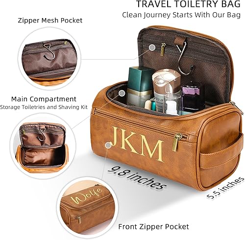 Miniatura 3 de Neceser Personalizado para Hombres, Bolsa de Aseo con Nombre e Iniciales Grabados, Kit de Afeitado de Viaje Dopp con Monograma Personalizado para