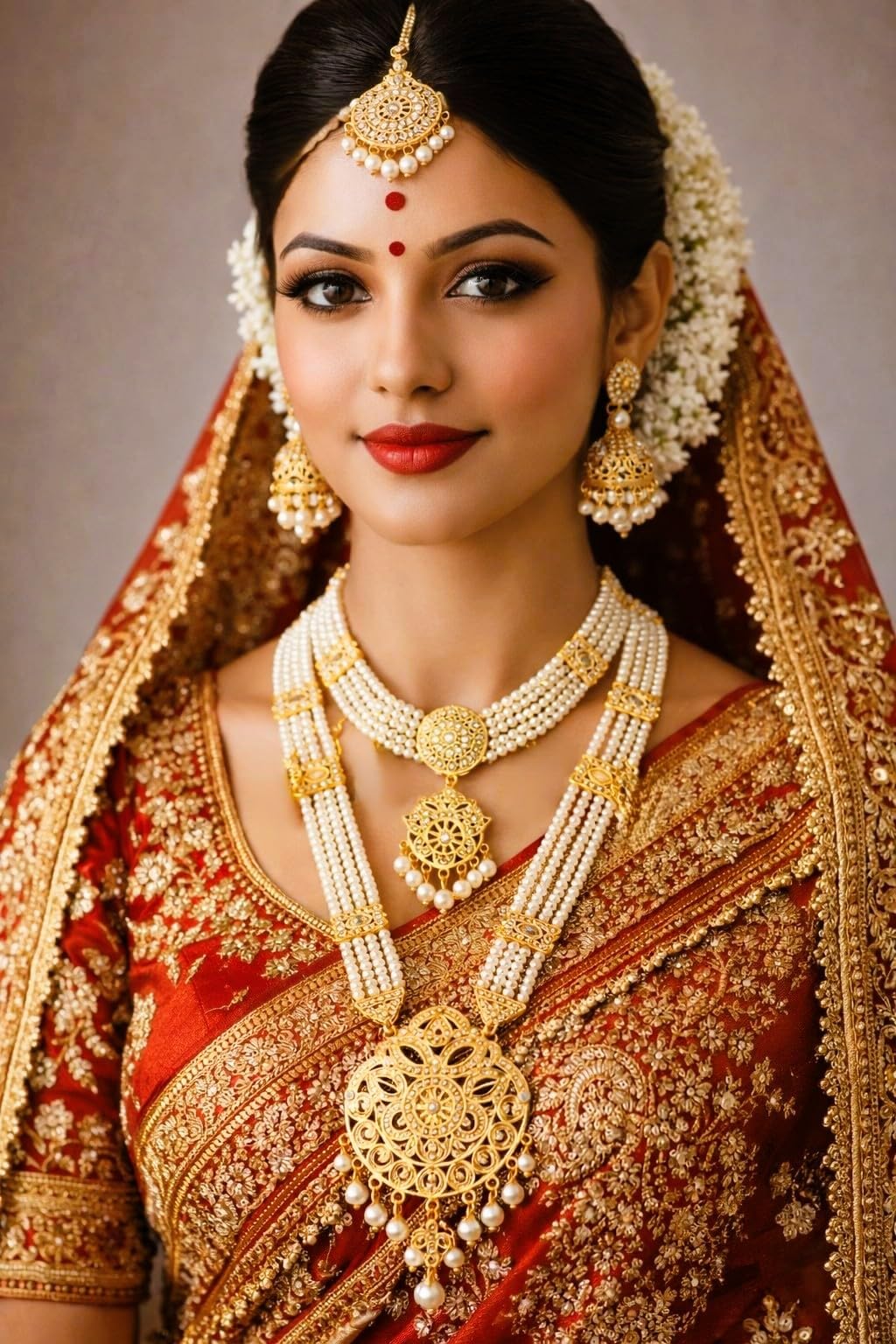 womensky Traditional Bridal Pearl Necklace Set for Women | Gold Plated Temple Jewellery with Multi Layer Pearls & Filigree Pendant | Wedding Jewellery Set with Jhumka Earrings for Saree & Lehenga-picture-22