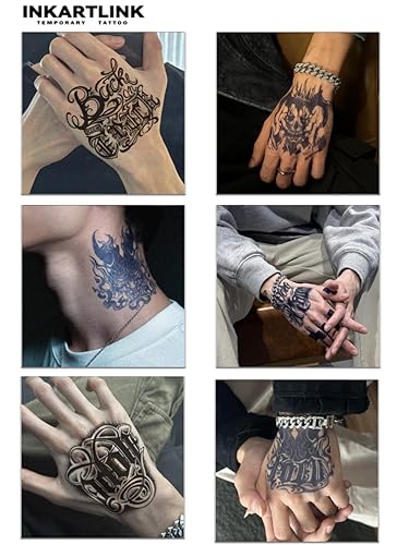 Miniatura 2 de INKARTLINK 6 hojas de tatuajes temporales, tatuajes semipermanentes, tatuajes falsos, 1-2 semanas de tatuaje, para hombres adultos sabios, tatuajes