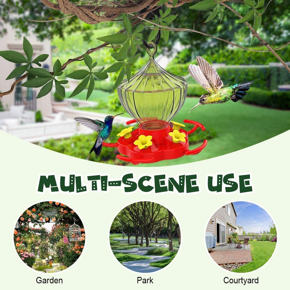 Hummingbird Feeders for Outdoors, 2025 New Humming Bird Feeder, Feeding Ports, with Ant Moat, Easy to Clean Bird Feeder for Gardens, Leak-Proof Design Outdoor Decor, Gifts for Family (2)