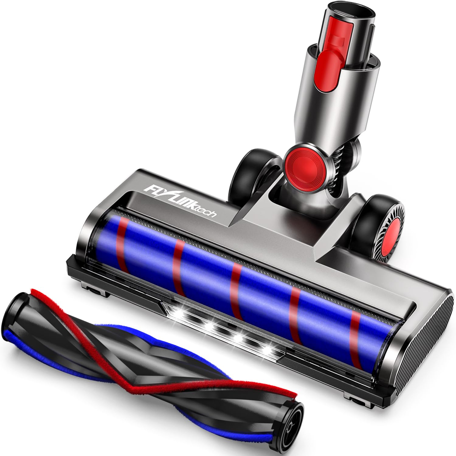 Spazzola Compatibile con Dyson V7 V8 V10 V11 V15 per Aspirapolvere, Spazzola di Ricambio che Ruota di 180° e si Adatta a Un'ampia Gamma di Pavimenti, con 4 Testine LED e 2 Rulli di Ricambio