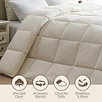 Vista 5 de puredown® Edredón de plumas de algodón orgánico, inserto de edredón de cama tamaño matrimonial/reina, todo tipo de estación, 100% algodón natural