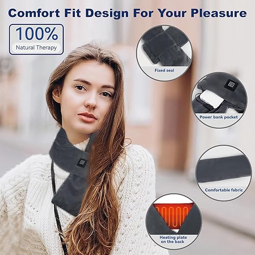 Miniatura 6 de Envoltura térmica para el cuello con cargador de batería de 5000 mAh, almohadilla térmica inalámbrica con 3 ajustes de calor ajustables, calentador