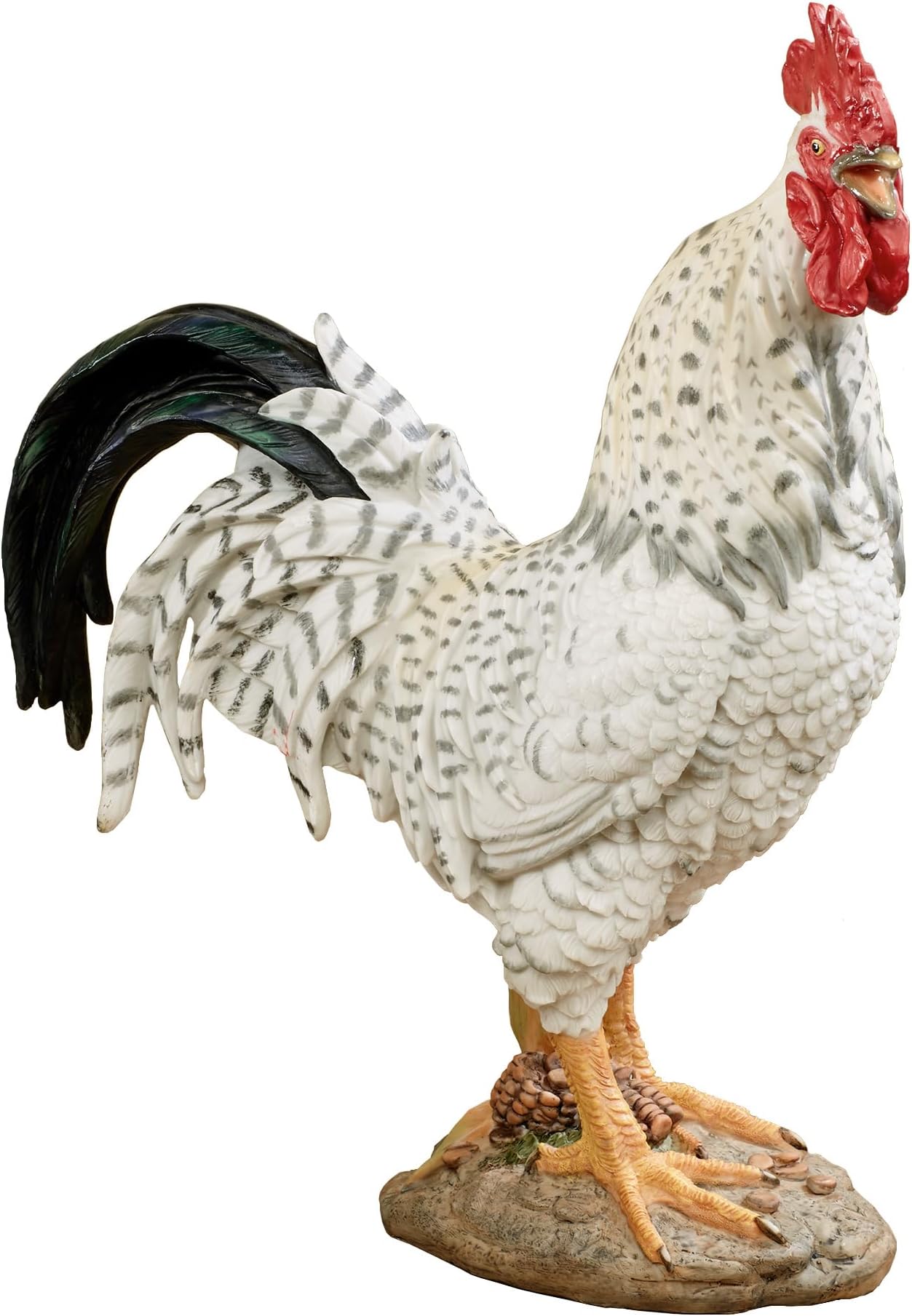- Touch of Class Wild Rooster Table Sculpture | White, Black Tail Feather | Chicken Statue Kitchen Decor | Art for Tabletop, Office Desk |