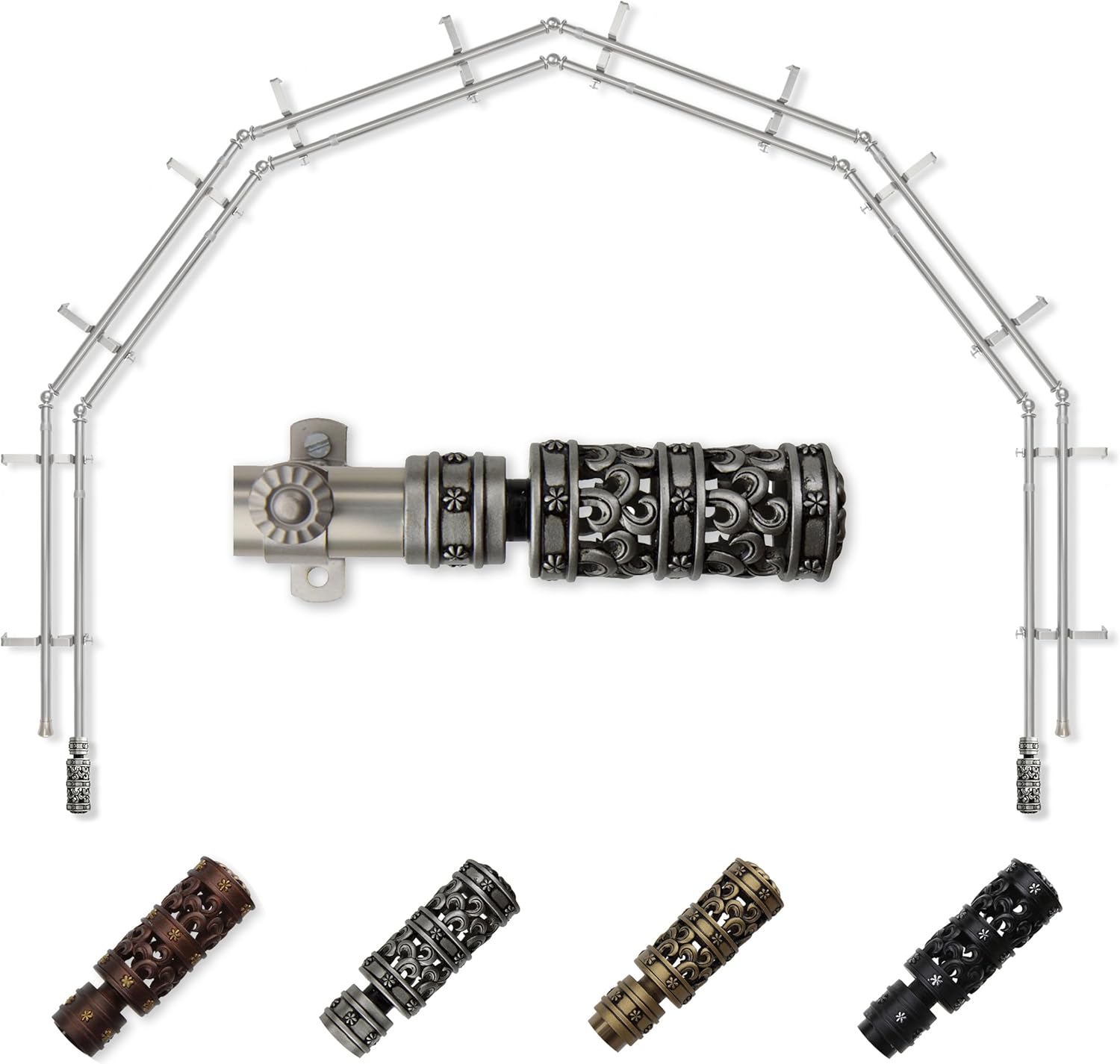 A&F Rod Décor - Carousel 13/16" 6-Sided Double Bay Window Curtain Rod - Antique Brass