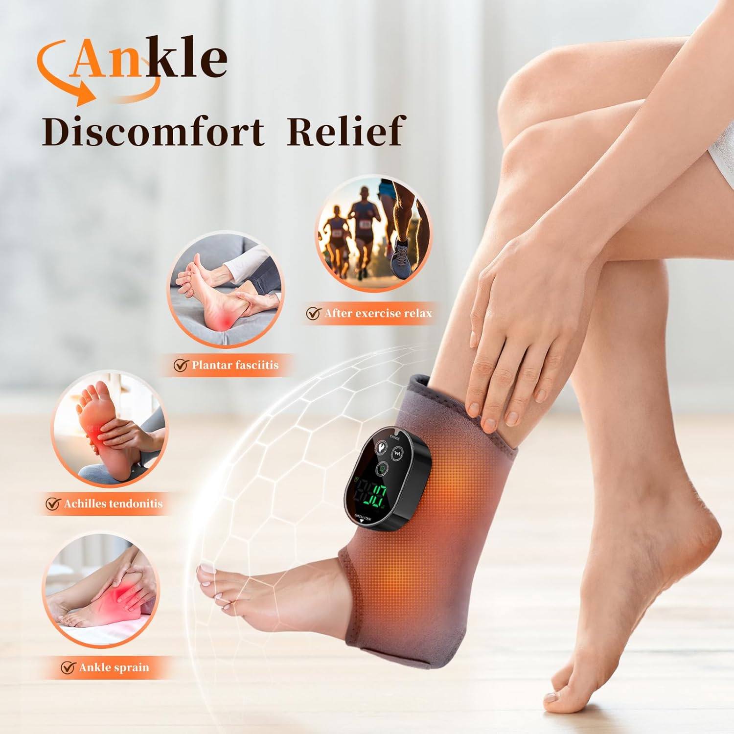 Foot and Ankle Massager for Pain Relief, Cordless Ankle Heating Pad Foot Renew Triple Method Massager with Adjustable Timer, 6 Heat Levels, 3 Vibration Modes, Grey