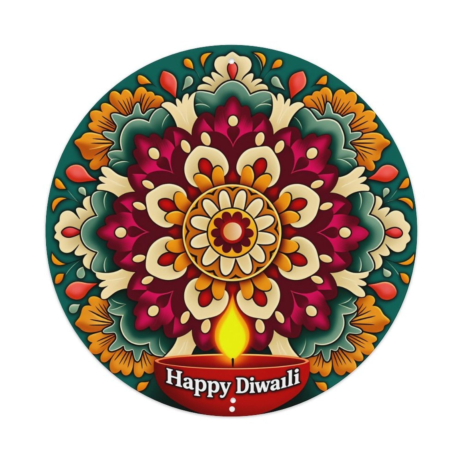 Floral Mandala Diwali Candle Design Metal Tin Sign Vintage Garden Bedroom Cafe Bar Man Cave Home Wall Decor Metal Poster 8x8 inches