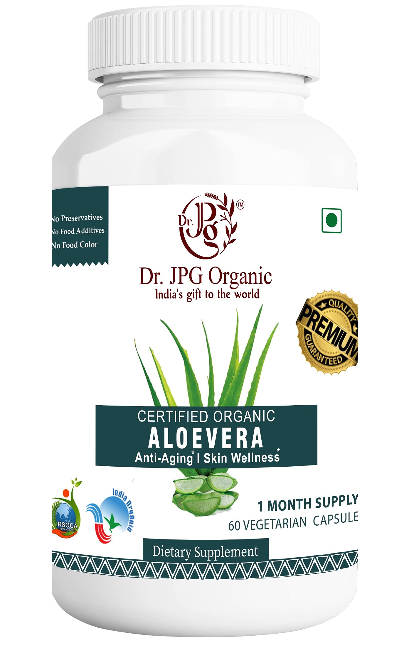 Dr. JPG Organic Aloe Vera Capsules 60 Veg Capsules/Helps Rejuvinate Skin and Hair/INDIA ORGANIC Certified. (Pack Of 1) (B09M8J9ZPB) Amazon Price History, Amazon Price Tracker