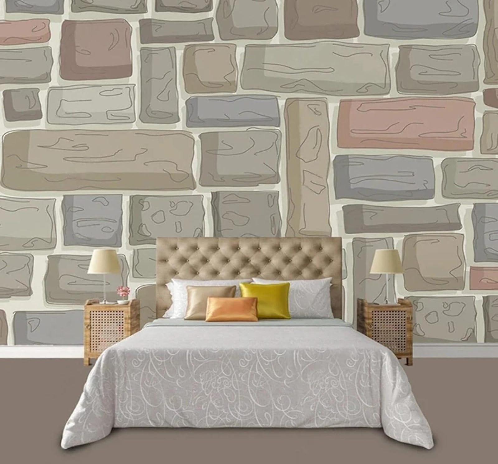 XLMING Papel Pintado 3D Retro Caricatura Relieve Pared De Ladrillo Textura