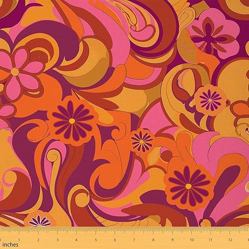 The Yard - Tela de flores hippie retro, vintage, bohemio, estampado floral, decorativo, impermeable, para exteriores, tela de tapicería de flores