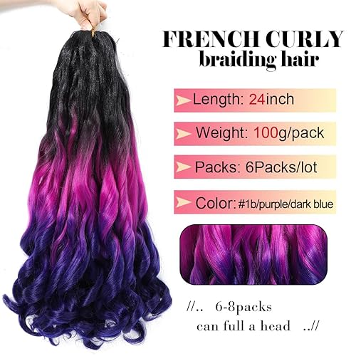 Miniatura 3 de Cabello rizado francés trenzado de 24 pulgadas, 6 paquetes de extensiones de cabello negro suelto ondulado con ganchillo preestirado 3.53 ozpaquete,