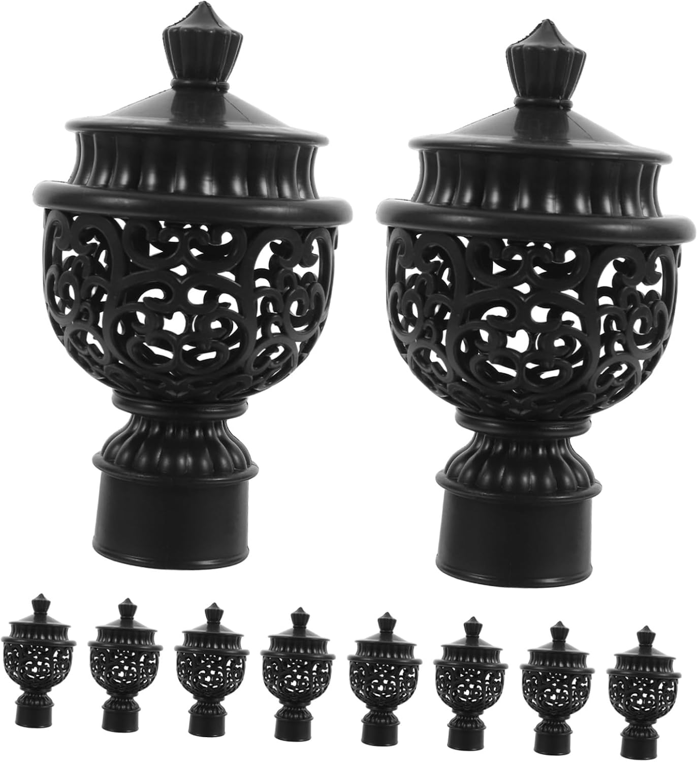 12pcs Decorative Curtain Rod Finials Replacement Ends Hollow Silver Abs Plastic Drapery Rod Caps for Roman Poles to Enhance Aesthetic