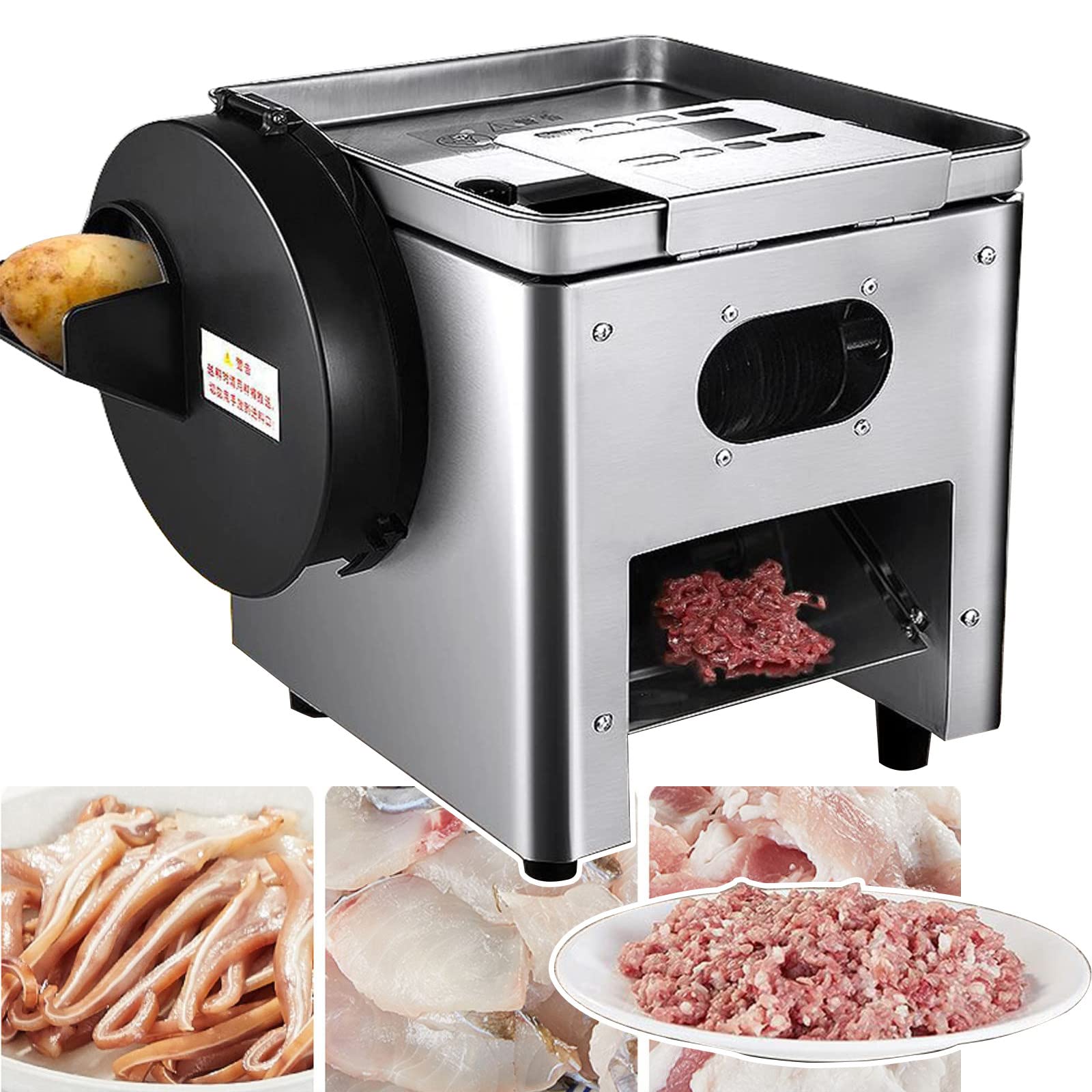 OLSKFUH Meat Slicer For Home Or Commercial Use, Commercial Automatic Meat Slicer, Vegetable Slicer, Slice + Shred + Stuffing, Machine Is Removable,