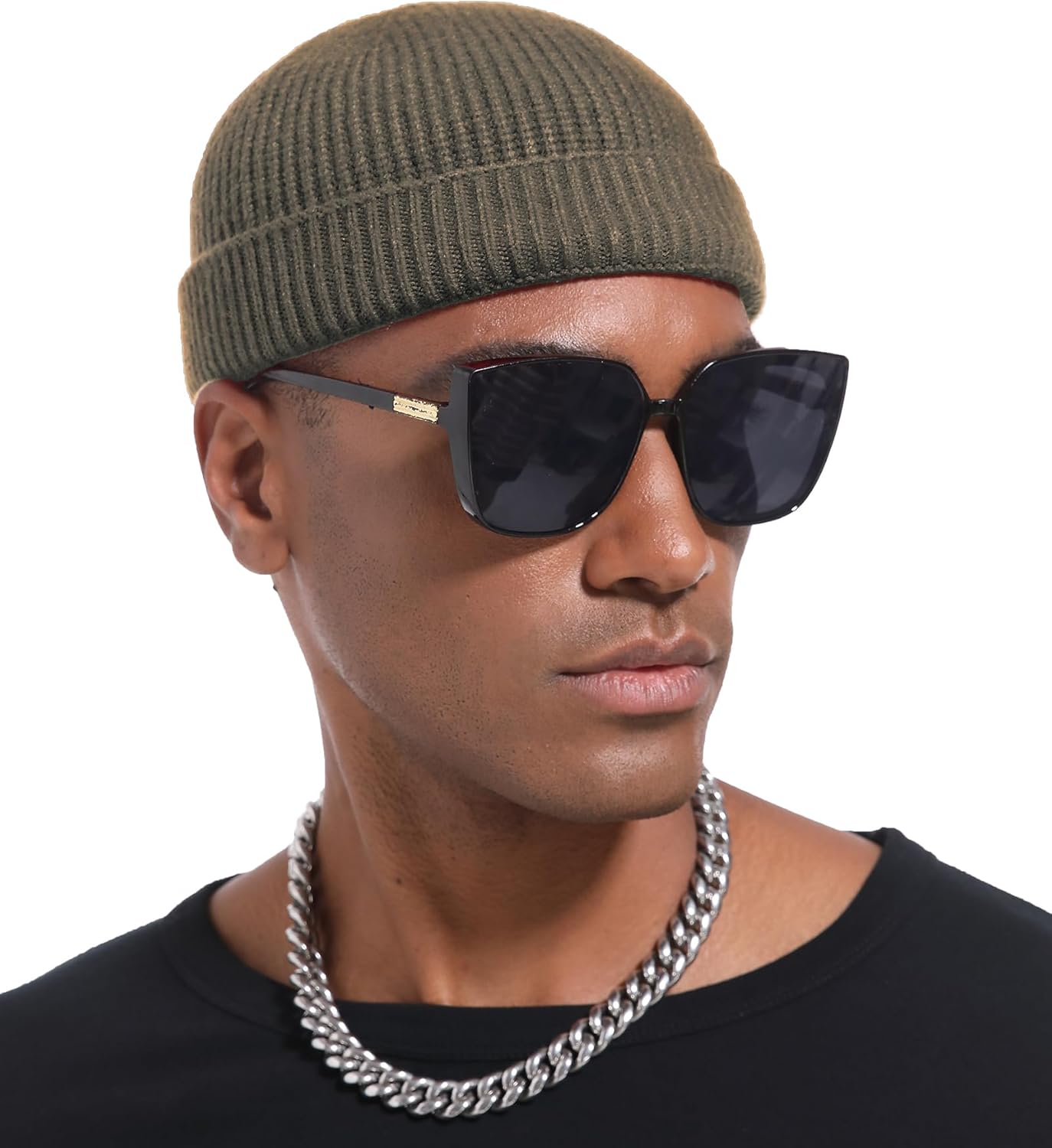 Wool Cuffed Beanie for Men Unisex Knit Watch Cap Thin Fisherman Beanies - Image 2