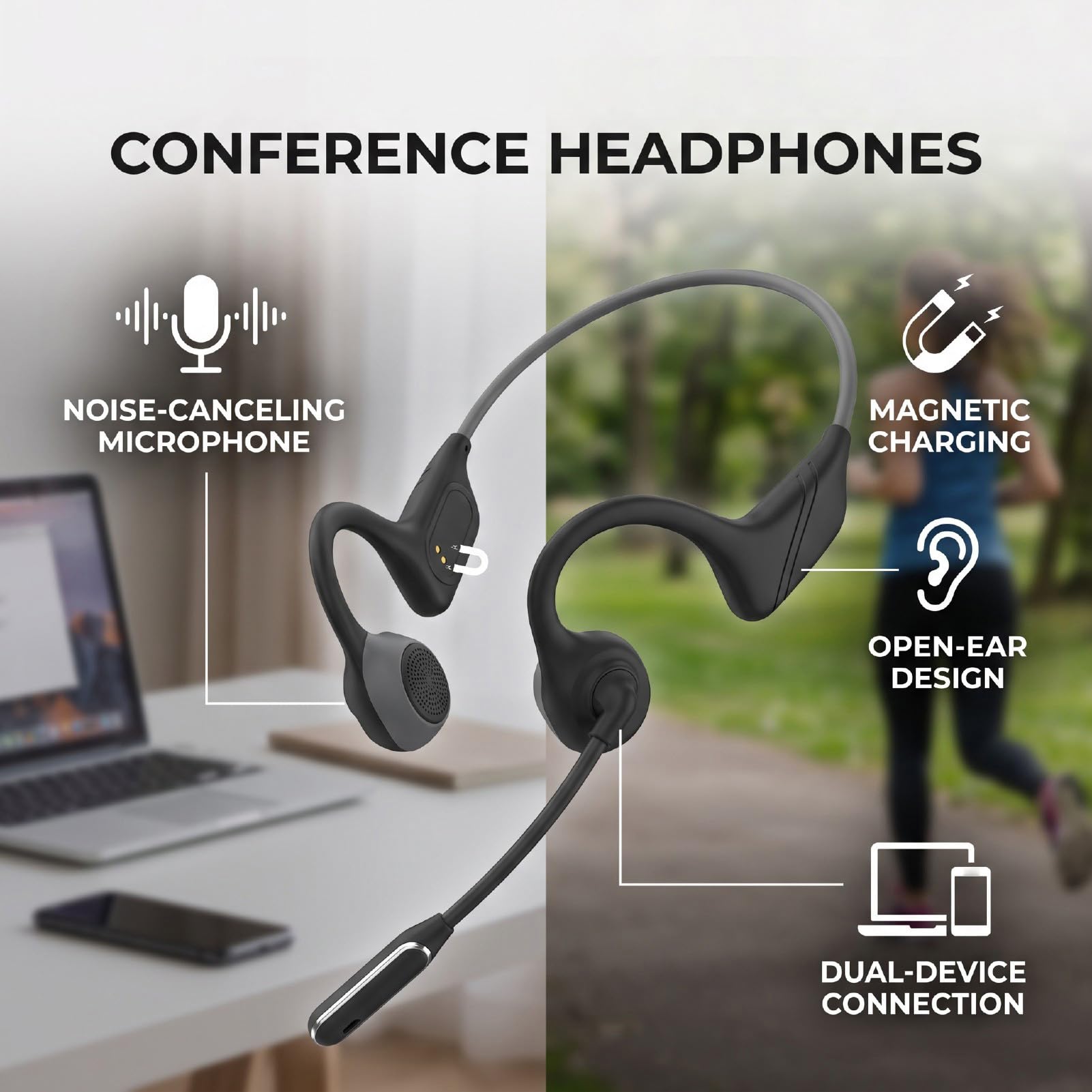 Sxhlseller Casque à Conduction Osseuse, Ajustement, Double Micro,