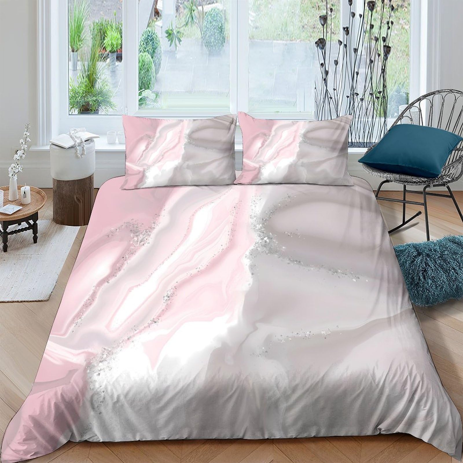 Ctjqhvkz Style-7 3D Printed Pink Marble Fitted Sheet Microfiber Soft Bedroom Decor Grey Cloud Mattress Cover Anti-Slip Washable For Home Guest Room Single（135X200cm）