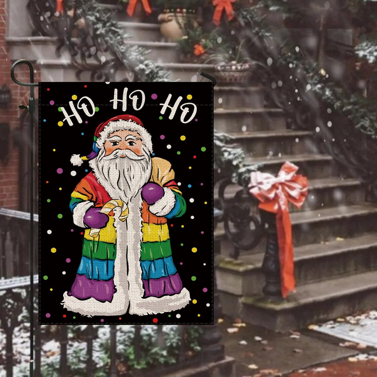 Christmas Garden Flag Pride Santa Rainbow Double Sided Flags For Outside LGBT Lesbian Gay Transgender Pansexual Decoration Winter Holiday Yard Outdoor Lawn Decor 12.5 x 18 Inch - Image 5