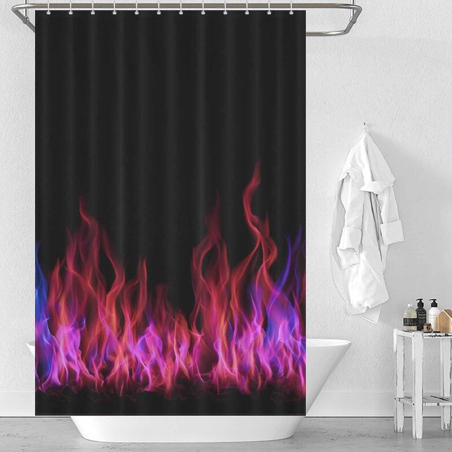 Blue and Red Fire Flame Shower Curtain 46.85x70.87Inch（119x180cm） Polyester Bath Curtain Shower Curtains Printed Decorative